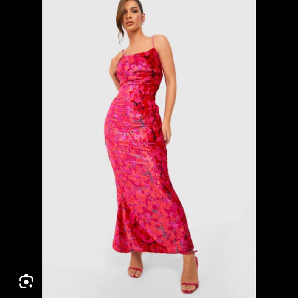 Boohoo Vibrant Pink Floral Maxi Dress